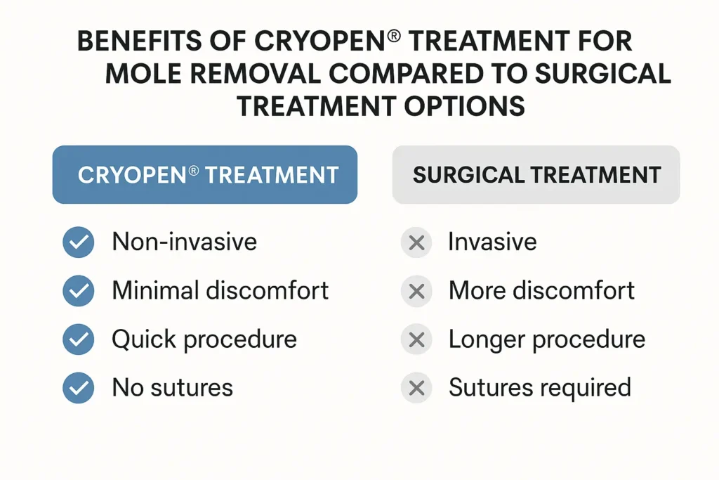 Table to show the benefits of getting moles removed Greater London (Bexley) from LA LIPO