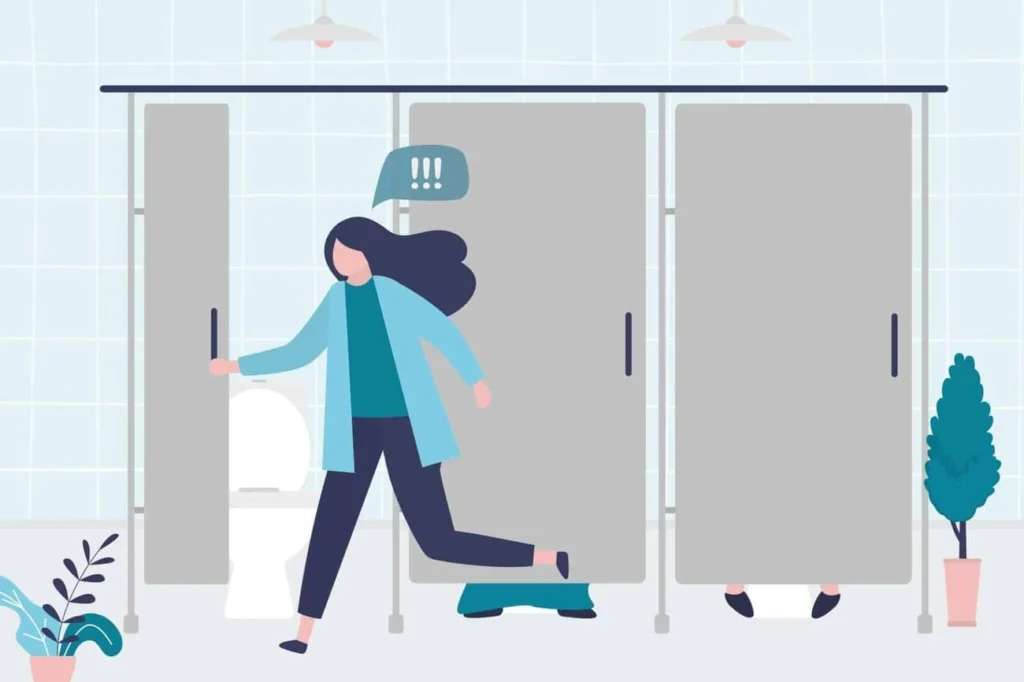graphic of Urine incontinence Greater London (Bexley) woman running to the toilet.