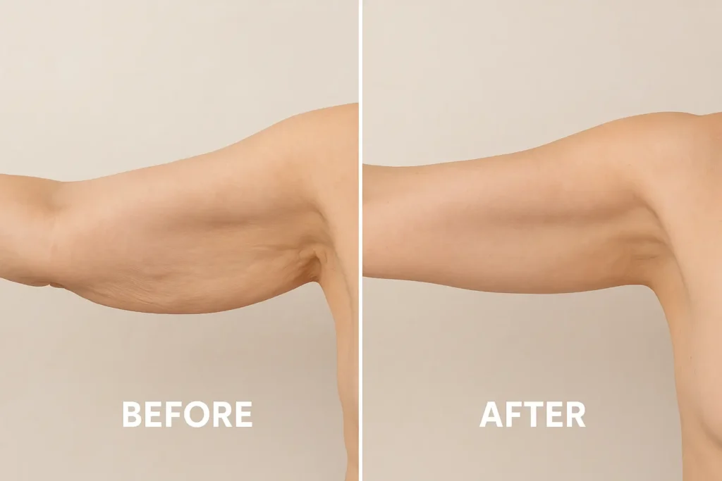 Picture of LA LIPO Greater London (Bexley) before and after results of skin tightening treatment on the upper arms.
